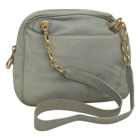 LOEWE Anagram Chain Shoulder Bag Leather Gray Gold Auth mr1092